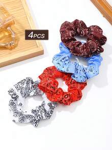 Bộ 4 chiếc dây buộc tóc nữ phong cách Bohemian in họa tiết, tối giản, thời trang và đa năng, phù hợp cho đi làm hàng ngày, dự tiệc, kỳ nghỉ, sinh nhật và các dịp xã hội khác. - Nhiều màu - Xem 5