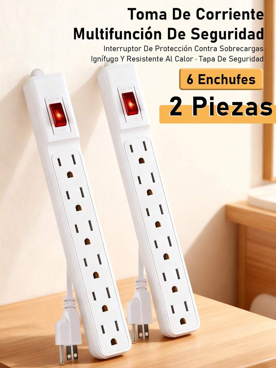 Multicontacto Extension, Regleta Multicontacto De 6 Tomas, Extensión Plana, Multicontacto Cable Largo, Extensión Con Protector De Sobretensióncon Un Interruptor De Protección Admite Carga Rápidapara Salón, Dormitorio, Cocina, Garaje Y Oficina