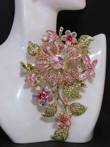 1件 时尚夸张花卉胸针，镶嵌水钻 - 粉色 - 查看 4