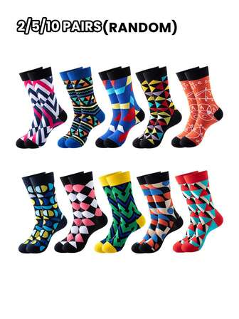 2/5/10 pares de calcetines creativos y versátiles de moda con patrones asimétricos de animales de dibujos animados, herramientas y personajes en colores aleatorios
