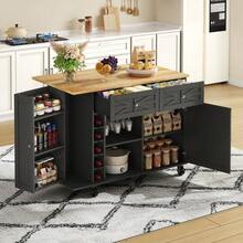 Îlot mobile de cuisine blanc multifonction – Avec plan de travail rabattable pour gain de place, 5 roues avec système de freinage, et rangements intégrés pratiques (porte, niches pour bouteilles et verres) – Dimensions : 120 x 45(70) x 89 cm - Noir + MDF + Européen - Voir 2