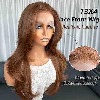 Kanekalon Futura Hair Brown 13x4 Synthetic Lace Front Wigs For Women 18 Inch Long Wavy Body Wave Glueless Kanekalon Hair Resistant Synthetic Hair Wigs Free Part 150% Density Or Women Everyday Use Natural Looking Synthetic Soft Wigs Easy To Install And Take Off For Beginners