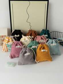 1 Piece Solid Color Corduroy Travel Skincare Drawstring Storage Bag, Cosmetic Bag, Underwear, Clothing Storage Bag, Hygiene Bag, Excursion Essentials, Travel Storage Set, Box Set, Luggage Storage Bag Set, School Supplies, Dormitory Essentials, Room/Bedroom Decoration Box, Clothing Storage Bag, Returning To School, Valentine's Day, New Year.