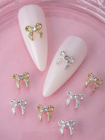 Simplicity Rosett Glänsande Strass Nagelberlocker 10 st 3D-legering Nagelstenar Nageltillbehör Nagelkonstdekorationer 2025 Present till flickor För Mångsidiga DIY-tillbehör Smycka naglar Telefonskal Kläder Skor Väskor Hantverk