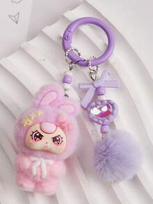 New Flocked Ombre Crooked Ear Keychain, Fashionable Cute Cartoon Accessory Bag Charm Key Chain - Multicolor - View 12