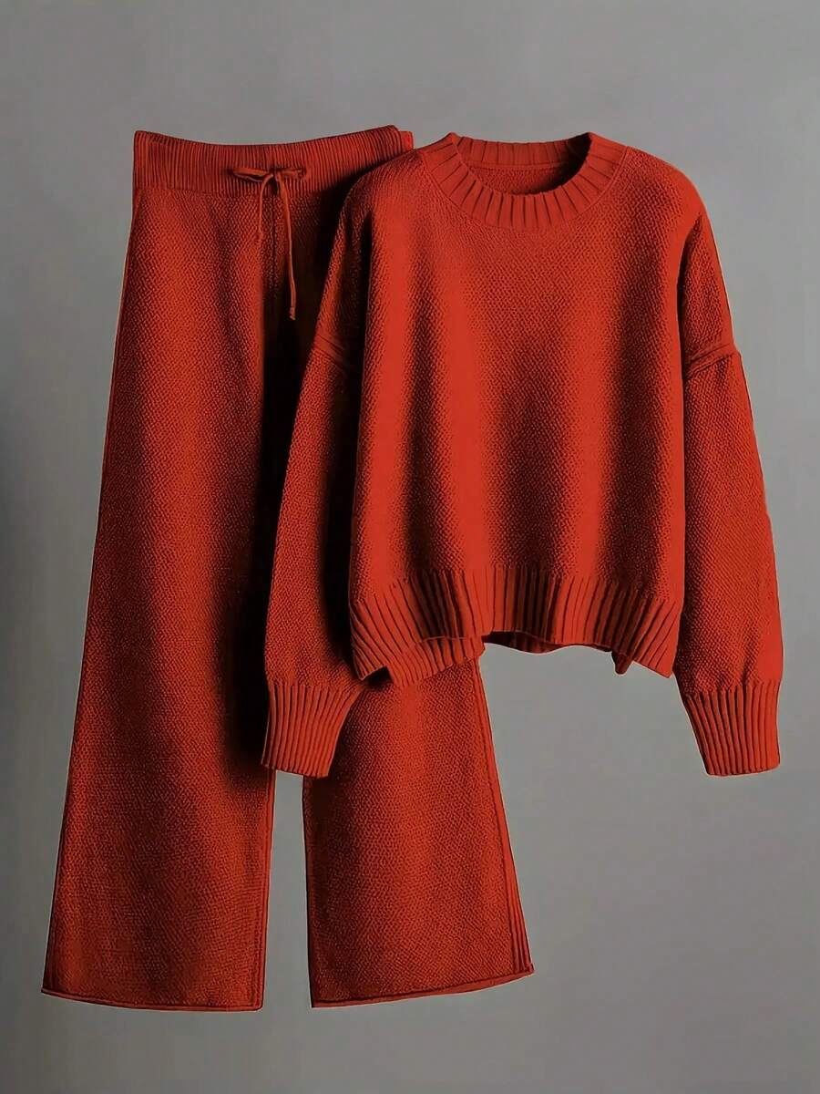 2pcs/Set Solid Color Crew Neck Long Sleeve Top And Pants Casual Outfit Fall Winter Cloth For Women Women'S Oversized Round Neck Sweater & Wide-Leg Pants Two-Piece Set - Soft Beige Casual Elegant Outfit, Drop Shoulder Long Sleeve Pullover With Ribbed Texture, Loose Fit Trousers Fall Winter Warmth, Cozy Everyday To Semi-Formal Wear, Sweaters Women, Sweater Dresses Women, Sweater Set Women Conjunto De Mujer Conjuntos Mujer Two Piece Set Women Buscar Christmas Outfit Women Winter Clothes For Women Vestido De Mujer Conjuntos Elegantes De Mujer Conjuntos Elegantes Winter Clothes For Women Christmas Outfit Women New Years Outfit Women Vacation Outfits Women Ropa De Invierno Mujer Dresses For Women Elegant Christmas Outfit - Đỏ - Xem 1