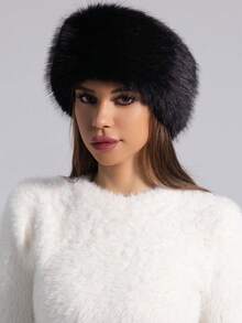 1pc Fluffy Stretchy Headband, Women's Winter Warm Ear Muffs, Luxurious Faux Fur Hollow Hat, Winter Headwear For Women - Hat - View 7