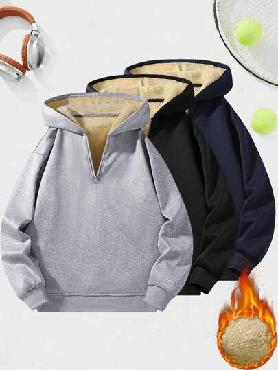 男士冬季半拉链保暖连帽套头衫，保暖卫衣，适合户外运动、健身房、锻炼、旅行和休闲穿着