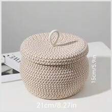 Cesto de mesa redondo com tampa, tecido à mão, para organização doméstica e exibição elegante na bancada. Organizador multiuso para ovos, lanches, frutas e cosméticos. Charmosa caixa de armazenamento decorativa para cozinha, despensa, banheiro, penteadeira, quarto e escritório. Presente ideal para anfitriãs, inauguração de casa, decoração sazonal de outono, colheita, Dia de Ação de Graças, Natal e para manter a casa organizada no dia a dia. Tampa com alça portátil que mantém o conteúdo fresco e organizado. - Multicolorido - Ver 13