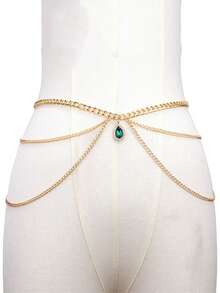 1件女士时尚简约多层金色金属腰链，百搭配饰，可搭配连衣裙，珍珠链身体链 - 金色 - 查看 6