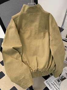 女士休闲宽松纯色外套，适合街头、都市、通勤、秋冬春季穿着 - 卡其色 - 查看 6