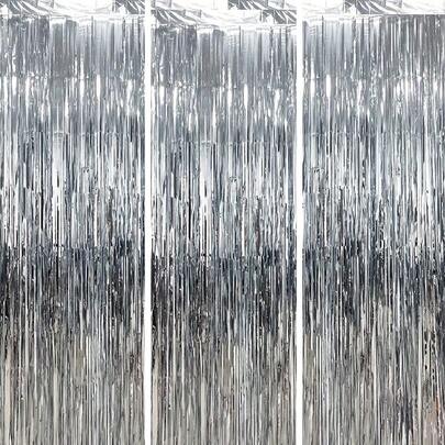 3 szt./zestaw 100*200 cm srebrne wstążki z frędzlami, dekoracja na imprezę, lśniący metaliczny wzór, nadaje się do rekwizytów w studiu fotograficznym, na urodziny, wieczór panieński, wesele, dekoracje świąteczne, wystrój bożonarodzeniowy, tło, dekoracja na imprezę, stylizacja wydarzeń, rekwizyty do fotobudki, ozdobne wstążki, trwałe frędzle, lekka tkanina, dekoracja na imprezę, tło zasłony, wieczór panieński, dzień matki, tło na ukończenie szkoły