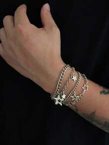 5 件朋克十字架手链套装，男士个性化嘻哈金属配饰，适合日常佩戴、派对和节日礼物 - 5pcs - 查看 15