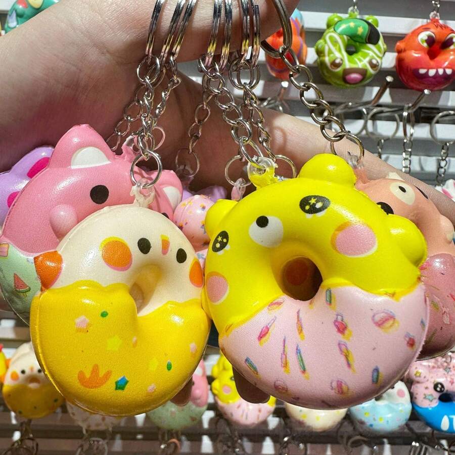 1pc New Creative Keychain Squishy Slow Rebound Squeeze Toy Donut Food Egg Waffle - Multicolor - View 1