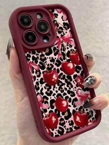 1 pieza Funda protectora para teléfono a prueba de golpes con estampado de mariposa, leopardo y cereza, de material TPU suave compatible con iPhone 17/Air/17Pro/17ProMax/11/12/13/14/12ProMax/16Pro/15/X/XR/7/8Plus, S25/S25Plus/S25Ultra Series