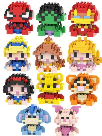 5 cm höga Marvel Spider-Man Winnie The Pooh prinsessbyggklossar pusselleksak, lämplig för pedagogisk gör-det-själv, skrivbordsdekor för klossälskare, idealisk födelsedagspresent, festfotorekvisita, skolmaterial. Även lämplig som julklapp, födelsedagspresent och seriefigursleksak.