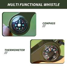 5pcs 3-In-1 Emergency Survival Whistle With Compass And Thermometer - Perfect For Camping, Hiking, Outdoor Adventure, Referee And Cheerleading - Army Green - View 4