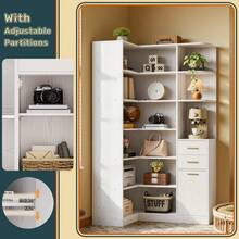 Corner Bookshelf, 76" Tall Corner Bookshelves, 6 Tiers L-Shaped Bookcase With 10 Open Shelves And 2 Storage Drawers For Living Room Or Home Office - White - View 6