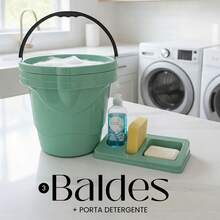 3 Baldes + 1 Porta Detergente Verde Menta