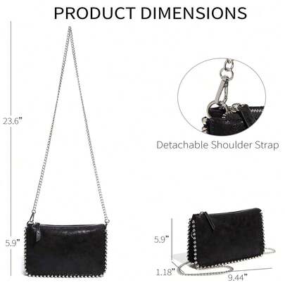 2025 New European And American Style Chain Small Square Bag, Fashion Rivet Pearl Decor, Versatile Shoulder Handbag