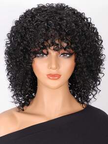 Women's Looking Curly Wig With Bangs-100% Density Shawl For Daily Wear,Parties & Costumes | Curly Wave Chemical Fiber Wig - Multicolor - View 5