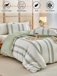 2/3件套绿色华夫格绗缝涤纶被套套装，四季皆宜的奢华现代床上用品套装，波西米亚风被套，柔软透气，可机洗，（1个被套+1/2个枕套，不含填充物） - 綠色 - 查看 2
