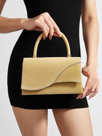 Elegant And Shiny Velvet Material Evening Bag Handbag, Fashionable And Charming Wedding Handbag Chain Bag, Perfect For Girls, Women, College Girls, Perfect For Parties, Weddings, Proms, Banquets, Perfect With Holiday Party Dresses, Evening Dresses And Sequined Dresses