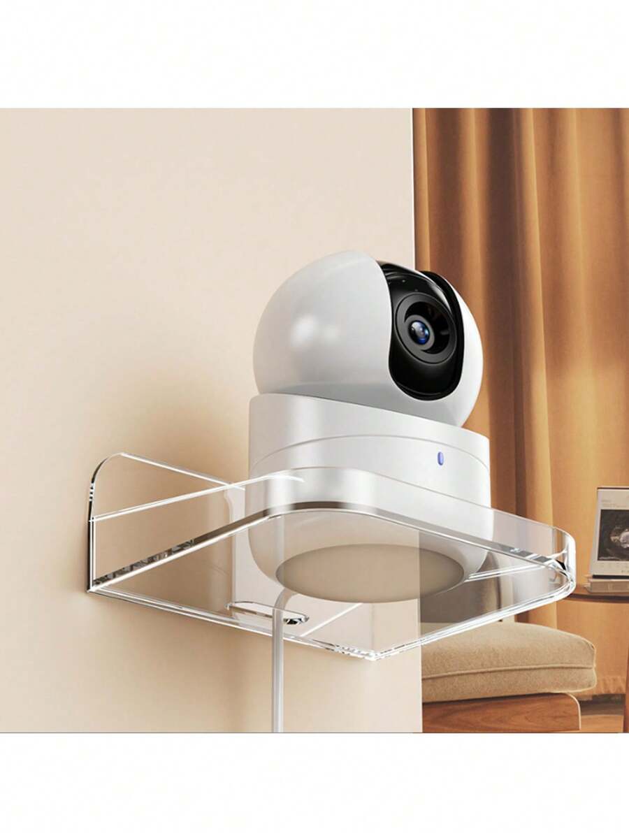 قاعدة حامل كاميرا جدارية عائمة قطعتان/قطعة واحدة، كاميرا مراقبة الحيوانات الأليفة داخلية، رف بدون ثقب، حامل صغير شفاف لاصق للسماعات والنباتات الصغيرة، نوعان من حوامل الجدار المتناسقة - متعدد الألوان - مشاهدة 1