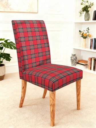 1/4/6pcs Digital Print Chair Covers, Plaid, Washable High Back Chair Protector Slipcovers, Suitable For Living Room, Home, Dining Room, Party, Holiday Decoration