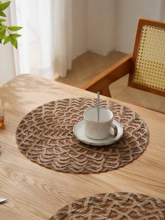 1/4/6/12 件装波西米亚风纯色编织绳圆形餐垫，直径 15 英寸，餐桌装饰，家居聚会装饰