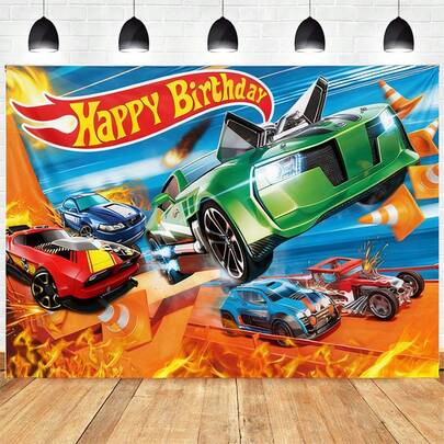 Hot Wheels Phông nền xe đua, trang trí tiệc, banner, phông nền chụp ảnh, thích hợp cho tiệc ngoài trời, tiệc sinh nhật, ngày lễ tình nhân, Ramadan, năm mới và trang trí tiệc sinh nhật.