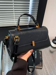 Bolso de hombro cuadrado pequeño de moda vintage para mujer, de piel sintética (PU) en patchwork, para uso diario - Negro - Ver 10