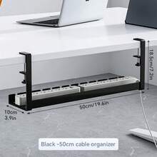 Khay quản lý dây cáp dưới bàn làm việc, bằng thép, có 3 khe, lắp đặt dạng kẹp, thích hợp cho bàn làm việc tại nhà và văn phòng (Màu đen) - màu đen - Xem 9