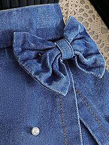 2件套女童休闲长袖上衣+串珠牛仔短裙