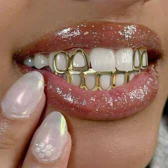 6pcs Set Of Smooth Hollow Five-Pointed Star & Zirconia Hexagram Combination, Fashionable Personalized Single Piece Hip Hop Tooth Jewelry, Suitable For Christmas & Valentine's Day Gifts, Unisex