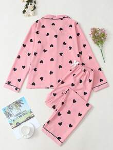 [Dreamery]Heart Print Women Long Sleeve & Long Pants Pajama Set - Pink - View 7