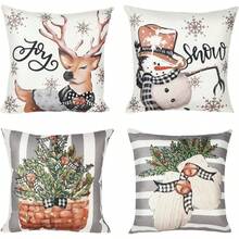 4-Pack Christmas Throw Pillow Covers 18x18 Inches Printing Comfortable Holiday Decor Machine Washable For Couch Sofa Living Room Home Decoration - Textured Weave/Winter Forest - View 9