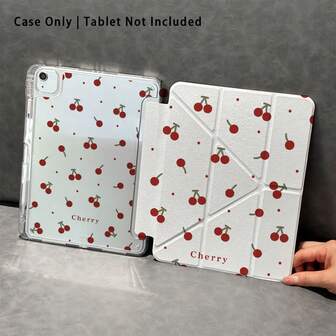 Simple Cherry Y-Shaped Folding Dual-Sided Sprayed Acrylic Transparent Crystal Tablet Case Compatible With Samsung Tablets Pad Mini6/7/9.7/10.2/10.5/10.9/12.9/Pro 11, 10th Generation, Protective Cover Supports Multi-Angle Adjustment, Six Ways To Place The Bracket, Built-In Pen Slot,Transparent Back Cover, Anti-Drop Protection, Automatic Wake/Sleep