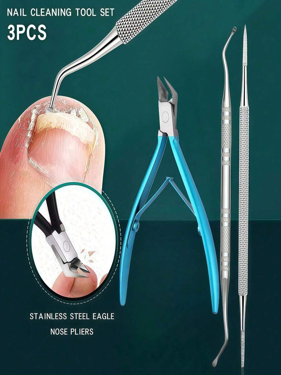 3件套修甲工具，1个不锈钢指甲钳，足部护理去茧器，多功能工具 - 彩色 - 查看 1