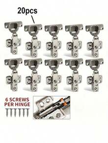 Pack Of 10/20 Cabinet Hinges, Furniture Hinges, Cabinet Door Hinges, Kitchen Cabinet Hinges With Screws, Suitable For Bathroom, Bedroom, Dining Room, Silver Color - Silver - View 9