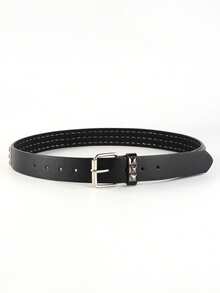 1pc Men's Gothic Style Rivet Buckle PU Leather Belt - Gun Black - View 3