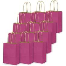 - 24 bolsas de regalo de papel rosado, con asas, 6x 4.5x 2.5 pulgadas, pequeas bolsas de regalo de papel kraft color caf, mltiples usos tamao pequeo - Rosado + 1 Count (Paquete de 24) - Ver 4