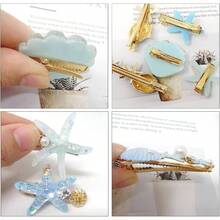 Juego de 5 pinzas para el pelo de perlas artificiales con estrellas de mar, de metal, resina, cocodrilo, pasadores para el pelo, accesorios de boda para mujeres, mujeres y nias 5 estilos - Azul - Ver 4