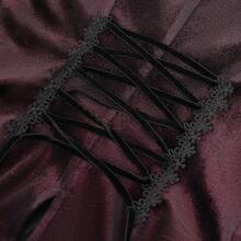 Devil fashion Gothic Style Burgundy Glossy Textured Lace Ruffle Collar Petal Sleeve Tie-Waist Blouse, Suitable For Dark Theme Events - Burgundy - View 5
