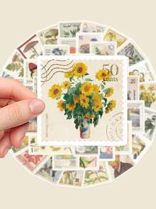 50张复古创意贴纸，适用于塑料、玻璃和金属表面，精美插图，非常适合平板电脑、吉他说明书、派对包装和日历装饰，是圣诞派对、礼物、返校季和新年活动的理想之选。可重复使用的个性化封口贴纸。 - 彩色 - 查看 5