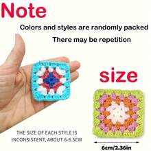 1/20片手工钩编花卉方块 - 色彩鲜艳的图案，适合DIY编织装饰、家居饰品、服装点缀、保暖用品、工艺品和缝纫项目，是业余爱好者的理想之选（款式随机），可用于家居装饰、服装装饰和保暖。 - 彩色 - 查看 3