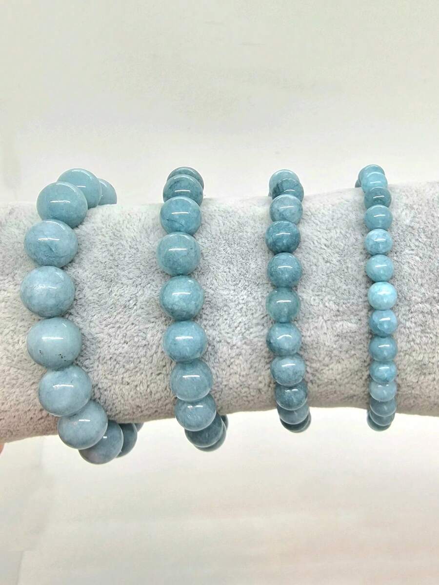 1条蓝色天使石串珠舒缓手链，缓解压力，带来宁静与直觉，提升内心平和，适合灵性疗愈、瑜伽冥想，男女皆宜 - 淺藍色 - 查看 1