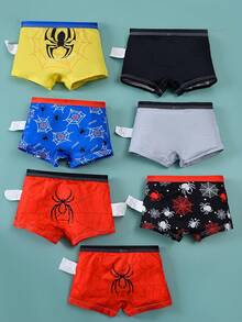 7条装男童舒适柔软透气卡通蜘蛛网印花平角内裤，幼儿/小童/大童 - 彩色 - 查看 3