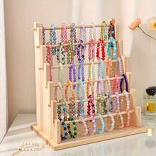 6-Tier Rustic Wooden Jewelry Organizer - Detachable Display Rack For Bracelets, Earrings, Bangles, Watches, Necklaces & Satin Ribbon Spools, Multi-Purpose Storage Stand For Home, Craft Shows, Bakeries & Flower Shops - Mustard Yellow - View 8