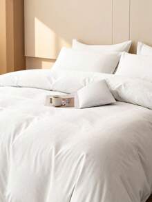 2/3 Pcs Cotton Duvet Set, Breathable And Cozy Bedding Set For Bedroom, All Season, 1 Piece Duvet Cover With 1/2 Pieces Pillow Cases (No Filling), Machine Washable - White - View 1